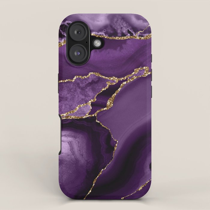 Glamour Purple Bohemian Watercolor Marble With Glitter Veins iPhone Case Gallery Image 1
