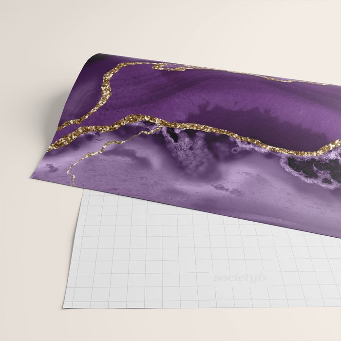 Glamour Purple Bohemian Watercolor Marble With Glitter Veins Wrapping Paper Gallery Image 2