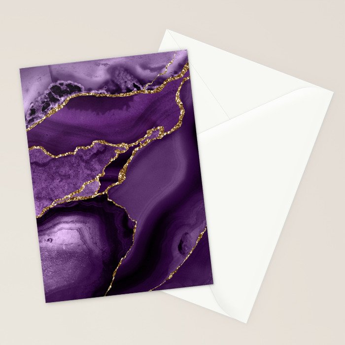 Glamour Purple Bohemian Watercolor Marble With Glitter Veins Stationery Card Gallery Image 2