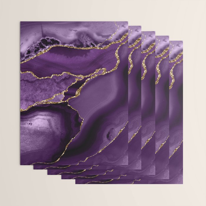 Glamour Purple Bohemian Watercolor Marble With Glitter Veins Wrapping Paper Gallery Image 3