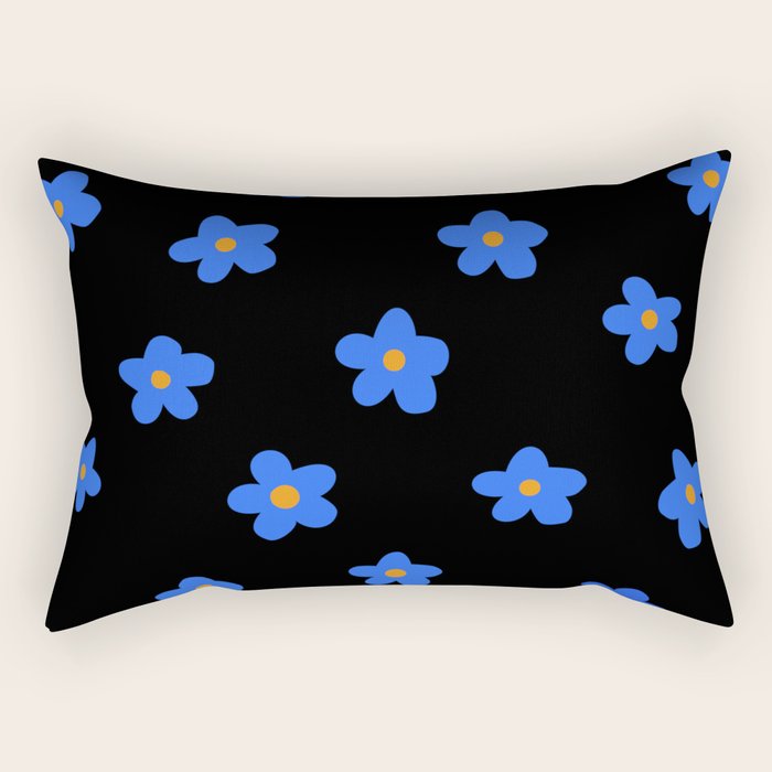 Blue and Orange Flowers Rectangular Pillow