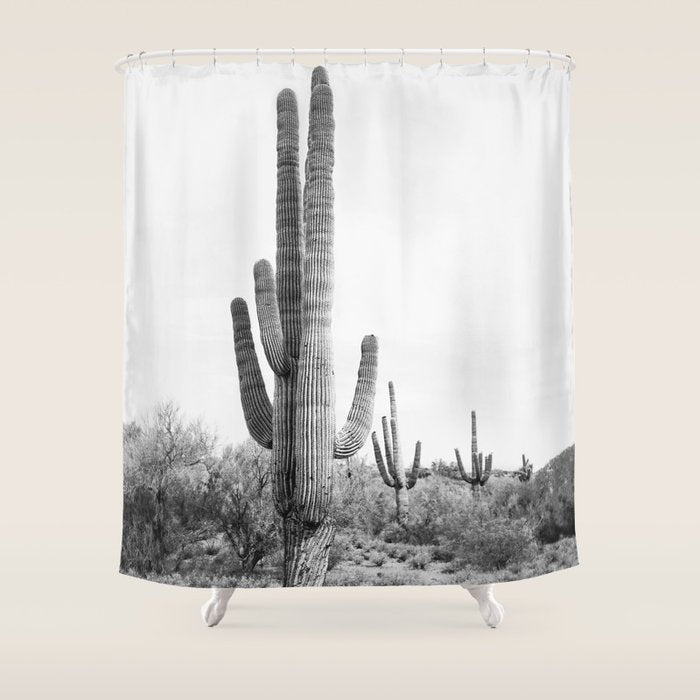 Desert Cactus BW Shower Curtain Gallery Image 1