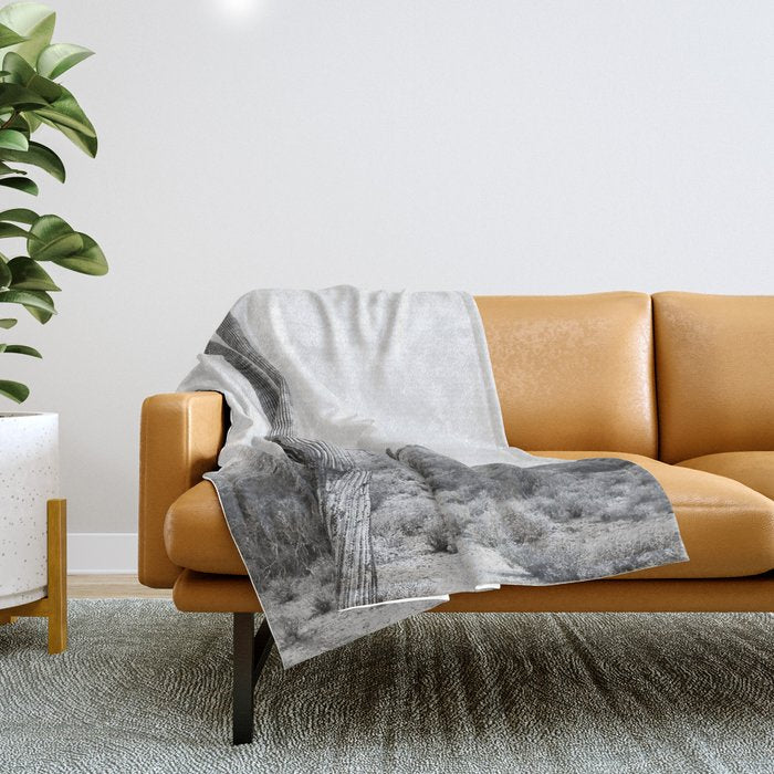 Desert Cactus BW Throw Blanket Gallery Image 1