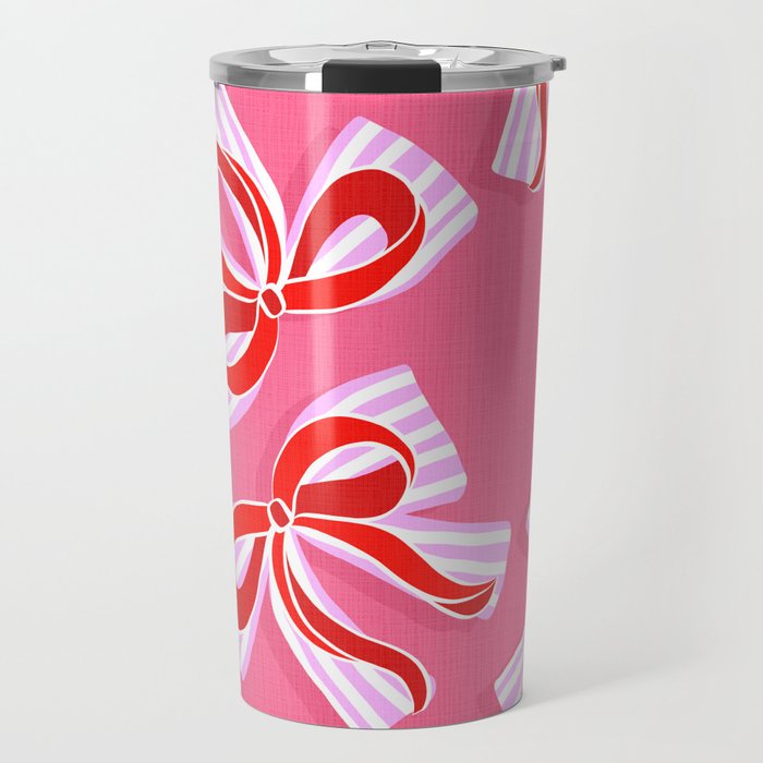 Ditsy Kitsch Ribbons and bows 2. Watermelon Pink and Red Travel Mug Gallery Image 1