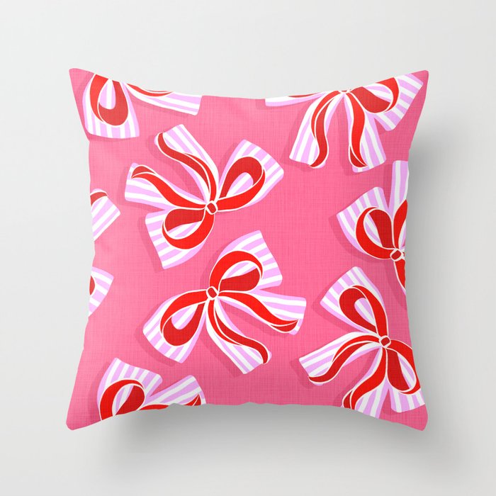 Ditsy Kitsch Ribbons and bows 2. Watermelon Pink and Red Throw Pillow Gallery Image 6