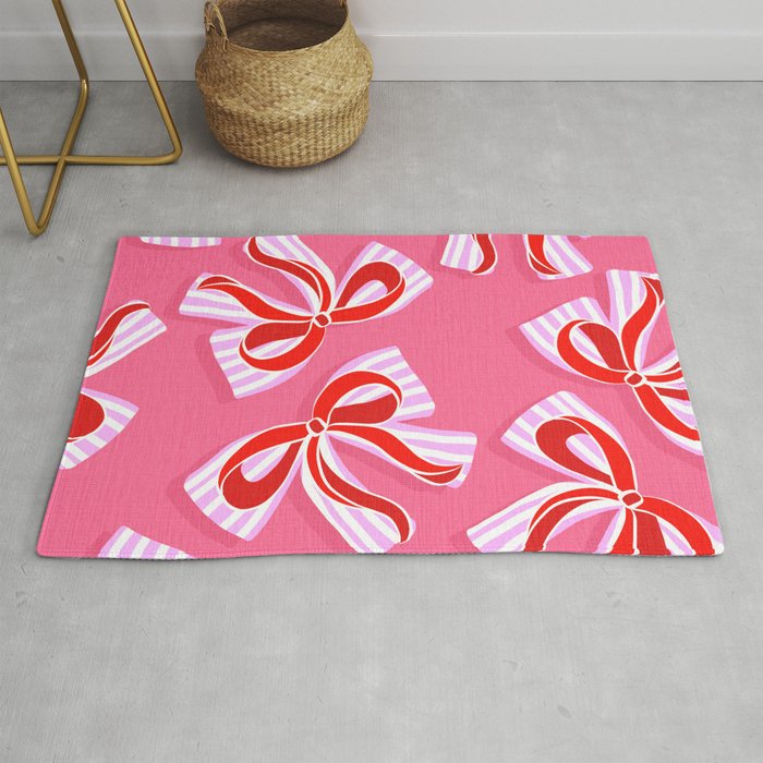 Ditsy Kitsch Ribbons and bows 2. Watermelon Pink and Red Rug Gallery Image 1