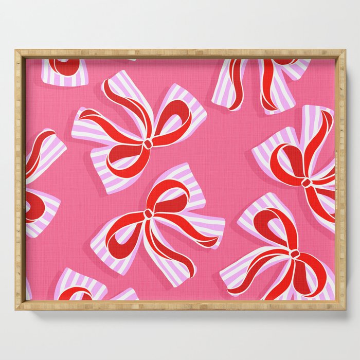 Ditsy Kitsch Ribbons and bows 2. Watermelon Pink and Red Serving Tray Gallery Image 1