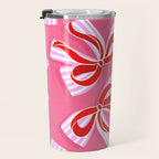 Ditsy Kitsch Ribbons and bows 2. Watermelon Pink and Red Travel Mug Gallery Image 3