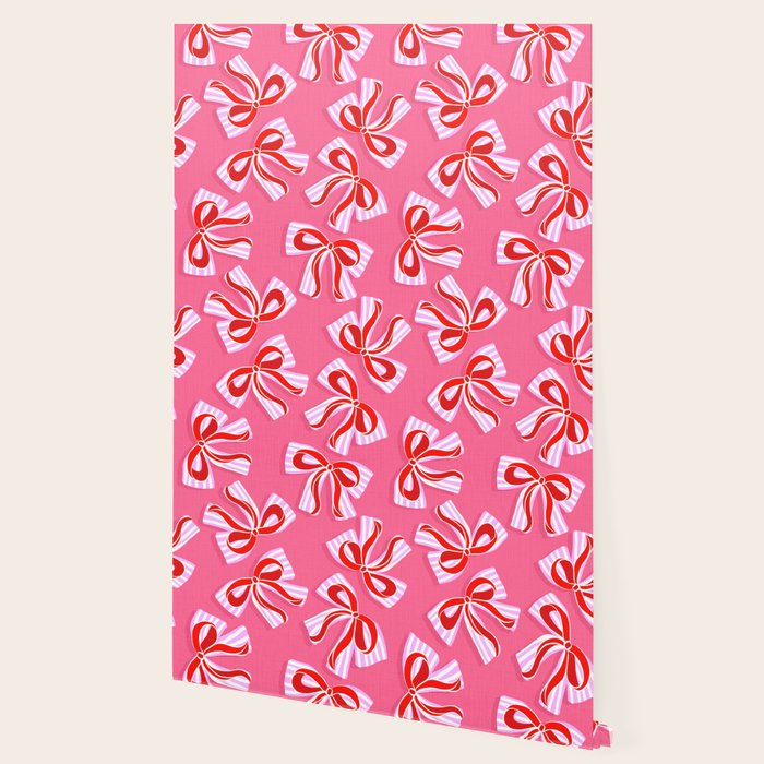 Ditsy Kitsch Ribbons and bows 2. Watermelon Pink and Red Wallpaper Gallery Image 2