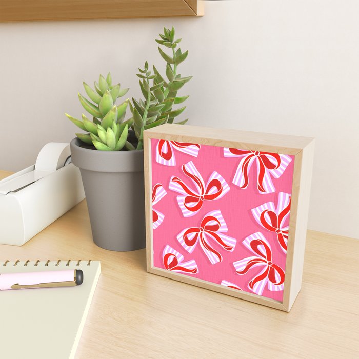 Ditsy Kitsch Ribbons and bows 2. Watermelon Pink and Red Mini Art Print Gallery Image 2