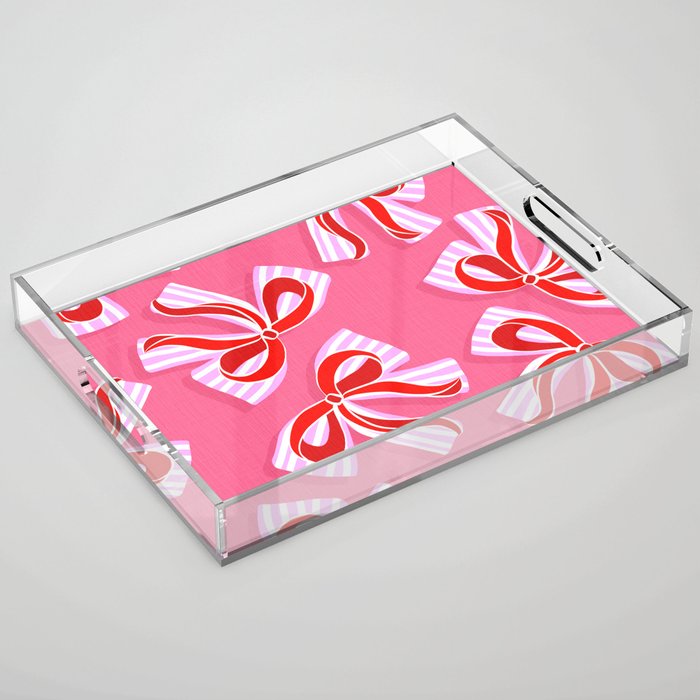 Ditsy Kitsch Ribbons and bows 2. Watermelon Pink and Red Acrylic Tray Gallery Image 1