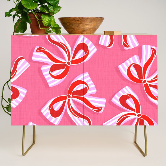 Ditsy Kitsch Ribbons and bows 2. Watermelon Pink and Red Credenza Gallery Image 1