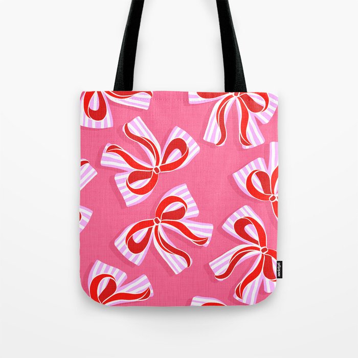 Ditsy Kitsch Ribbons and bows 2. Watermelon Pink and Red Tote Bag Gallery Image 1