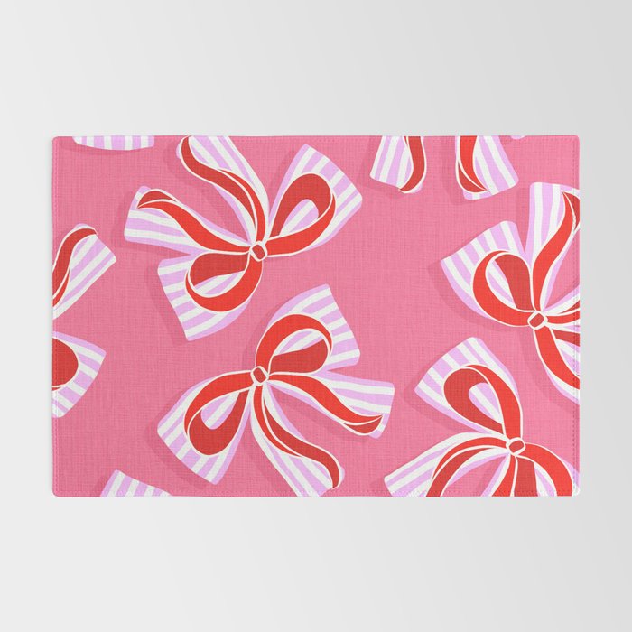 Ditsy Kitsch Ribbons and bows 2. Watermelon Pink and Red Rug Gallery Image 2