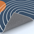 Mid Century Modern Geometric 83 in Navy Blue and Orange (Rainbow and Sun Abstraction) Rug Gallery Image 4