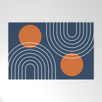 Mid Century Modern Geometric 83 in Navy Blue and Orange (Rainbow and Sun Abstraction) Welcome Mat Gallery Image 1