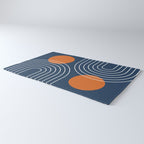 Mid Century Modern Geometric 83 in Navy Blue and Orange (Rainbow and Sun Abstraction) Rug Gallery Image 3