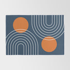 Mid Century Modern Geometric 83 in Navy Blue and Orange (Rainbow and Sun Abstraction) Rug Gallery Image 2
