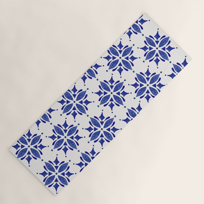 Dark Blue Watercolor Tile Pattern Yoga Mat Gallery Image 1