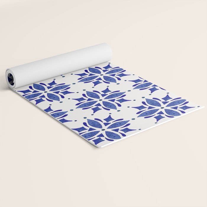 Dark Blue Watercolor Tile Pattern Yoga Mat Gallery Image 2