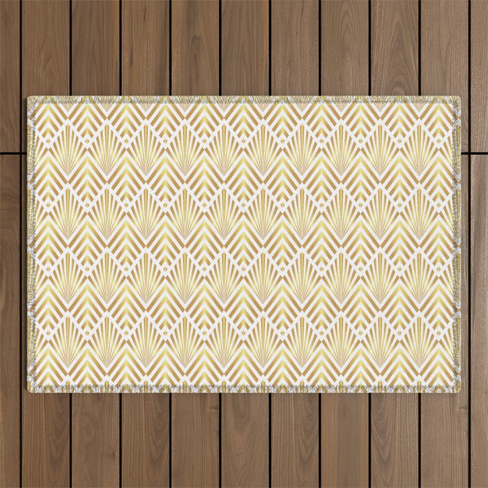 Gold art deco diamonds on white Outdoor Rug Gallery Image 1