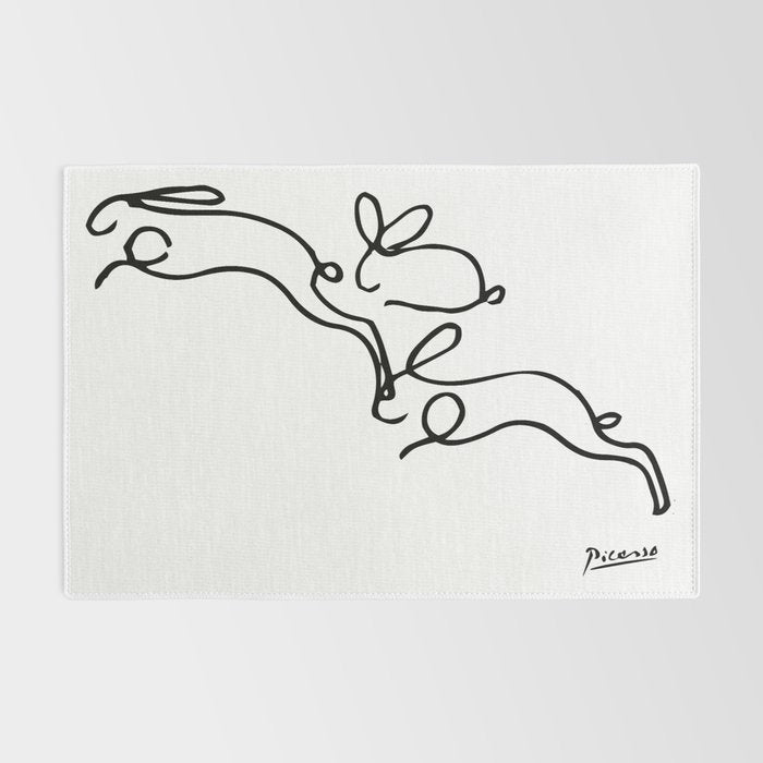 Picasso - Rabbits Line Drawing, Animals Sketch Rug Gallery Image 2