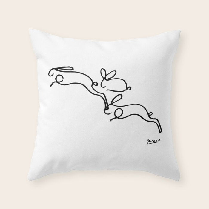 Picasso - Rabbits Line Drawing, Animals Sketch Throw Pillow Gallery Image 1
