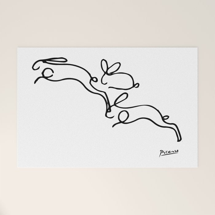 Picasso - Rabbits Line Drawing, Animals Sketch Welcome Mat Gallery Image 1