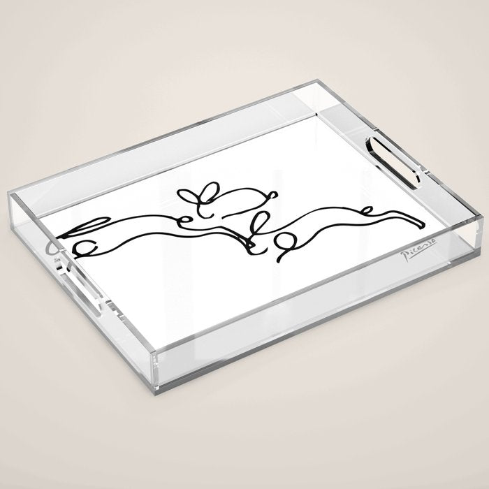 Picasso - Rabbits Line Drawing, Animals Sketch Acrylic Tray Gallery Image 1
