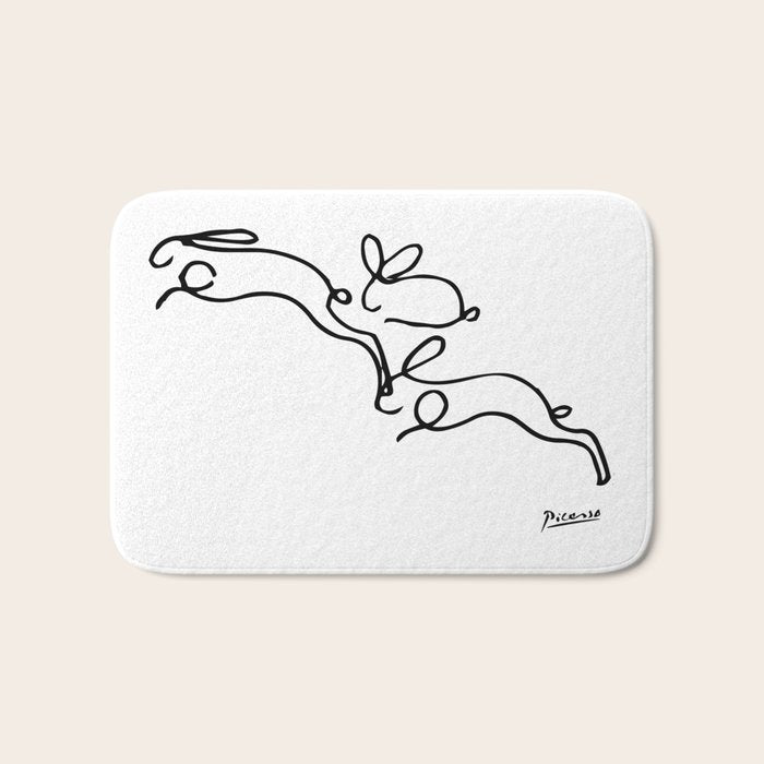 Picasso - Rabbits Line Drawing, Animals Sketch Bath Mat Gallery Image 1