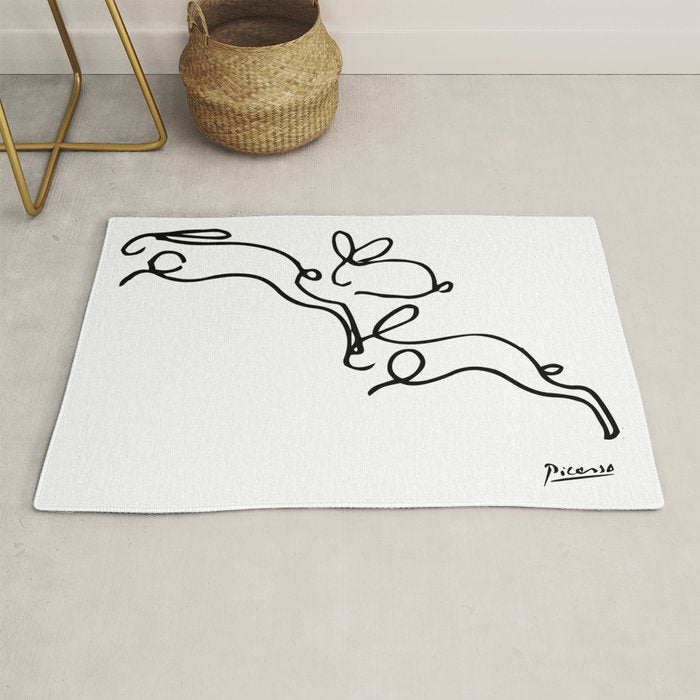 Picasso - Rabbits Line Drawing, Animals Sketch Rug Gallery Image 1