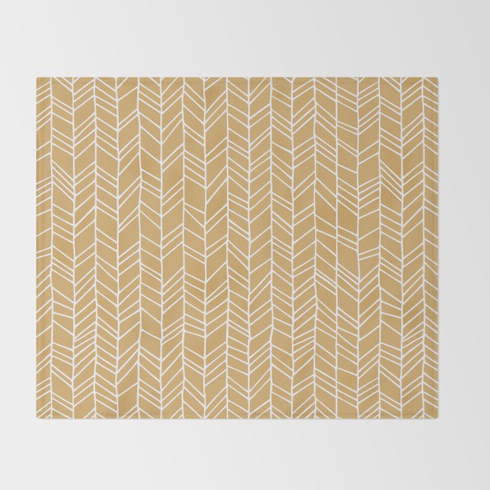 Rustic Herringbone in Mustard Yellow Throw Blanket Gallery Image 2