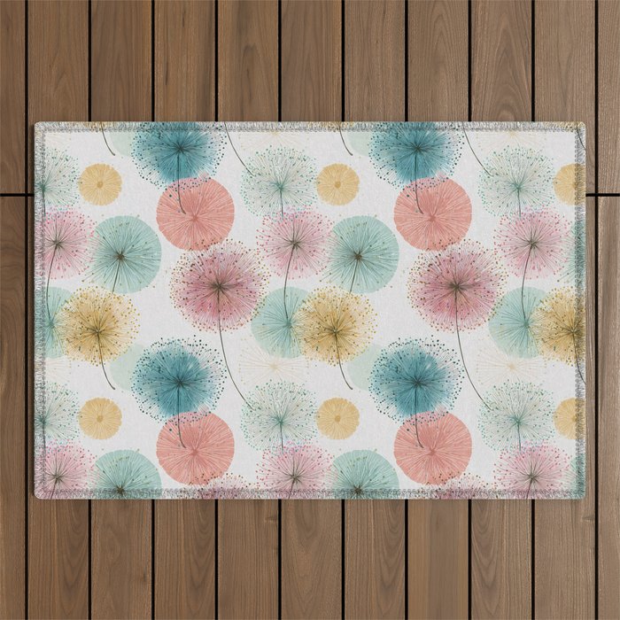 Abstract Dandelion Print in Retro Colors Outdoor Rug Gallery Image 1