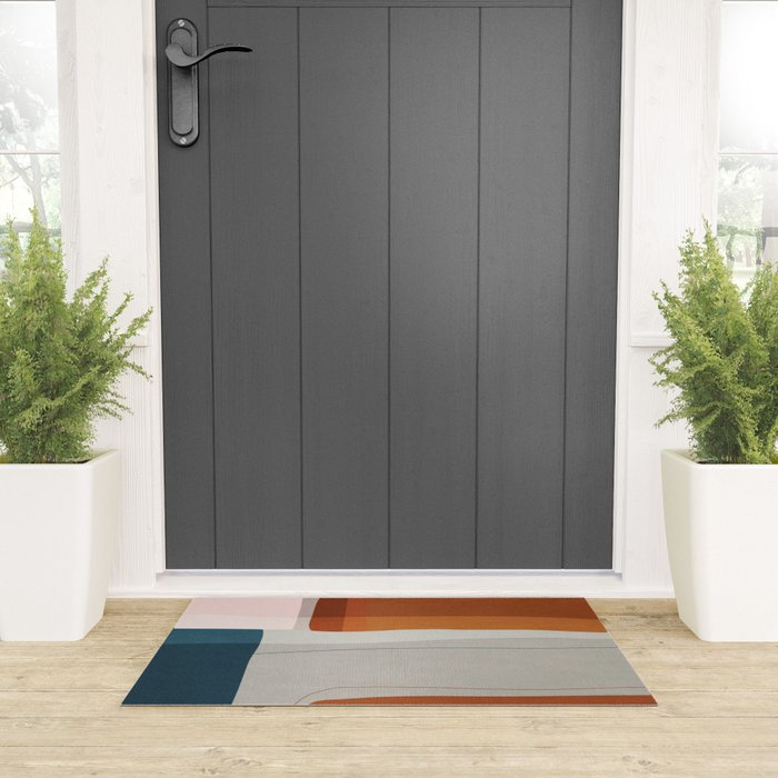 Burnt Orange Navy Abstract Shapes Welcome Mat Gallery Image 3