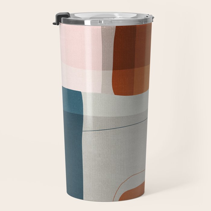 Burnt Orange Navy Abstract Shapes Travel Mug Gallery Image 3