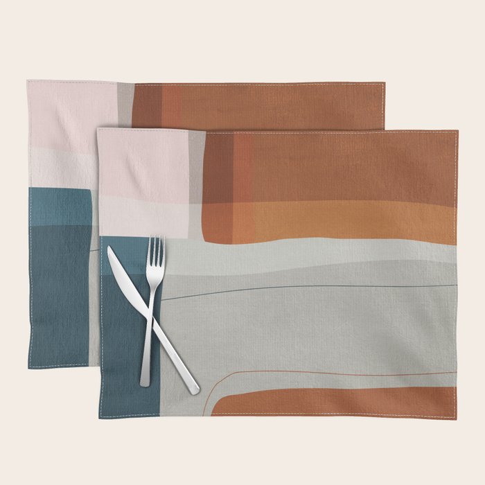 Burnt Orange Navy Abstract Shapes Placemat Gallery Image 1