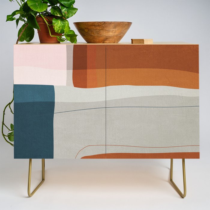 Burnt Orange Navy Abstract Shapes Credenza Gallery Image 1