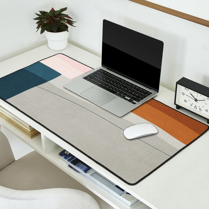 Burnt Orange Navy Abstract Shapes Desk Mat Gallery Image 2