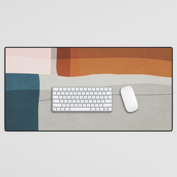 Burnt Orange Navy Abstract Shapes Desk Mat Gallery Image 1