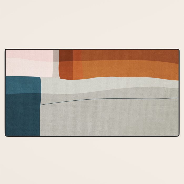 Burnt Orange Navy Abstract Shapes Desk Mat Gallery Image 3