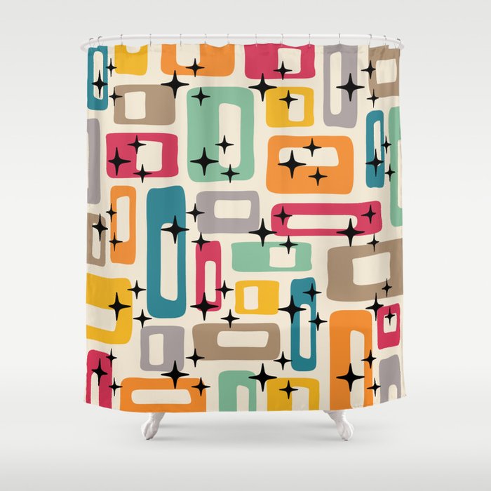 Retro Mid Century Modern Abstract Shower Curtain Gallery Image 1