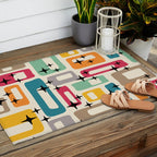 Retro Mid Century Modern Abstract Outdoor Rug Gallery Image 2