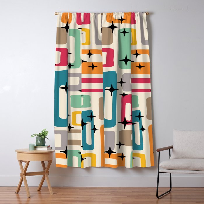 Retro Mid Century Modern Abstract Window Curtain Gallery Image 1