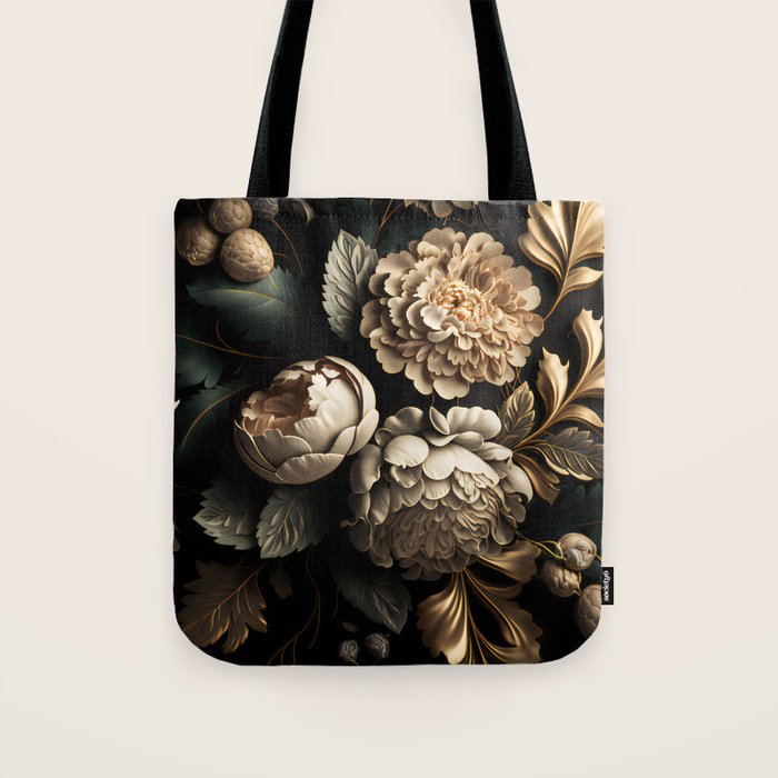 Victorian Cameo and Dark Floral Print Tote Bag Gallery Image 1