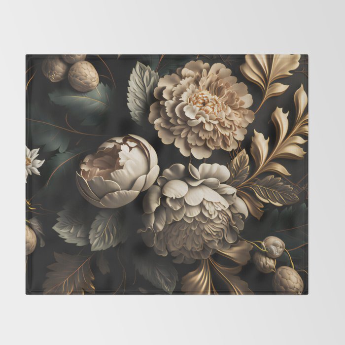 Victorian Cameo and Dark Floral Print Throw Blanket Gallery Image 2