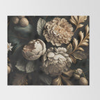 Victorian Cameo and Dark Floral Print Throw Blanket Gallery Image 2