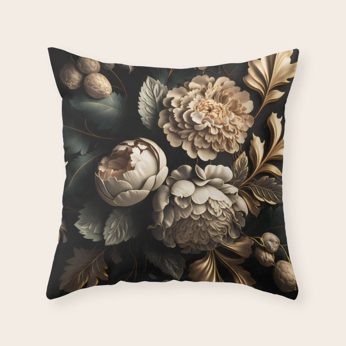 Victorian Cameo and Dark Floral Print Throw Pillow Gallery Image 6