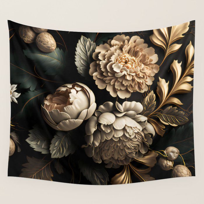 Victorian Cameo and Dark Floral Print Wall Tapestry Gallery Image 4