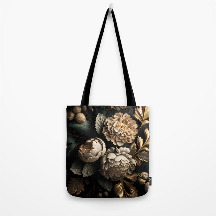 Victorian Cameo and Dark Floral Print Tote Bag Gallery Image 2