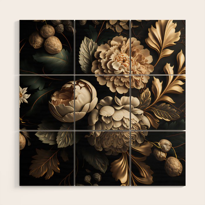 Victorian Cameo and Dark Floral Print Wood Wall Art Gallery Image 1